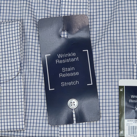 George Mens Dress Shirt Bundle Lot 2 NWT Blue Check Stretch L XL Business Career - Picture 2 of 6